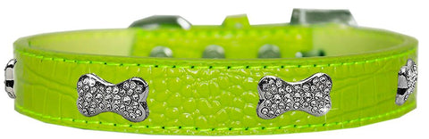 Croc Crystal Bone Dog Collar Lime Green Size 10