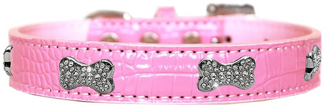 Croc Crystal Bone Dog Collar Light Pink Size 10