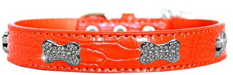 Croc Crystal Bone Dog Collar Orange Size 10