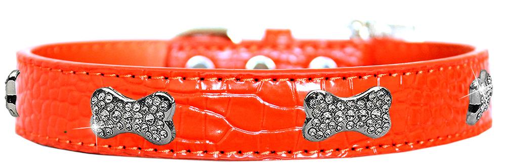 Croc Crystal Bone Dog Collar Orange Size 16