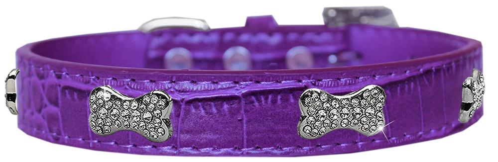 Croc Crystal Bone Dog Collar Purple Size 10