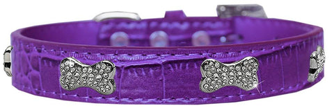 Croc Crystal Bone Dog Collar Purple Size 14