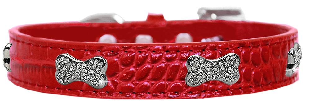 Croc Crystal Bone Dog Collar Red Size 10