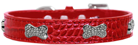 Croc Crystal Bone Dog Collar Red Size 10