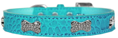 Croc Crystal Bone Dog Collar Turquoise Size 10