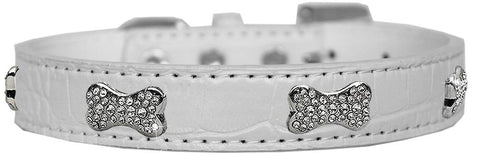 Croc Crystal Bone Dog Collar White Size 10