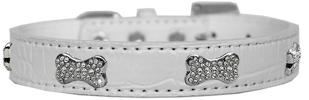 Croc Crystal Bone Dog Collar White Size 12