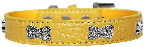 Croc Crystal Bone Dog Collar Yellow Size 10