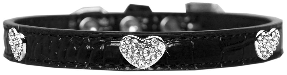 Croc Crystal Heart Dog Collar Black Size 14