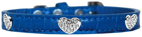 Croc Crystal Heart Dog Collar Blue Size 10