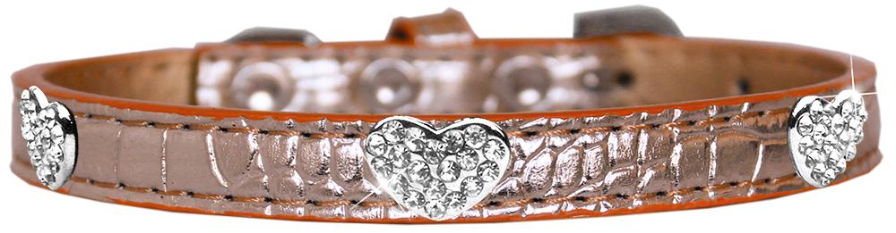 Croc Crystal Heart Dog Collar Copper Size 16