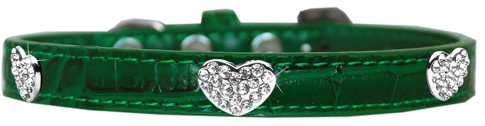 Croc Crystal Heart Dog Collar Emerald Green Size 10