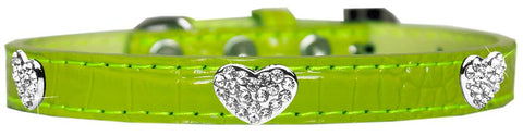 Croc Crystal Heart Dog Collar Lime Green Size 12