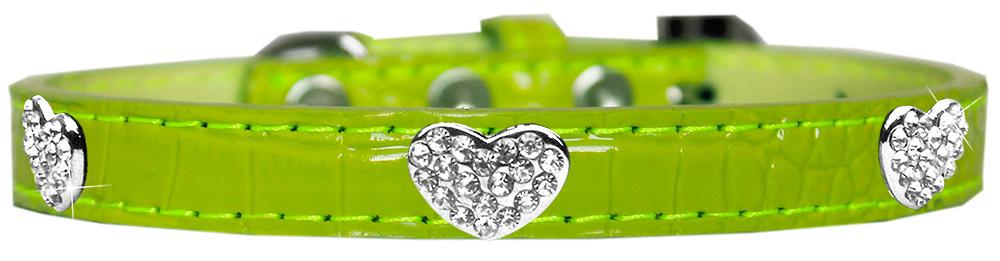 Croc Crystal Heart Dog Collar Lime Green Size 20