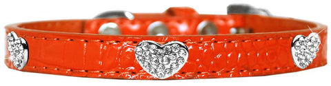 Croc Crystal Heart Dog Collar Orange Size 10