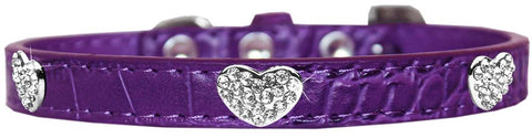 Croc Crystal Heart Dog Collar Purple Size 12