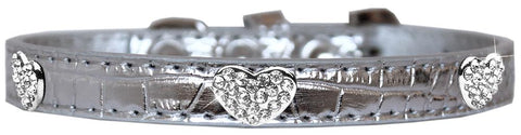 Croc Crystal Heart Dog Collar Silver Size 10