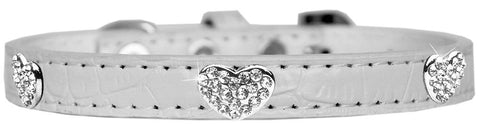 Croc Crystal Heart Dog Collar White Size 10