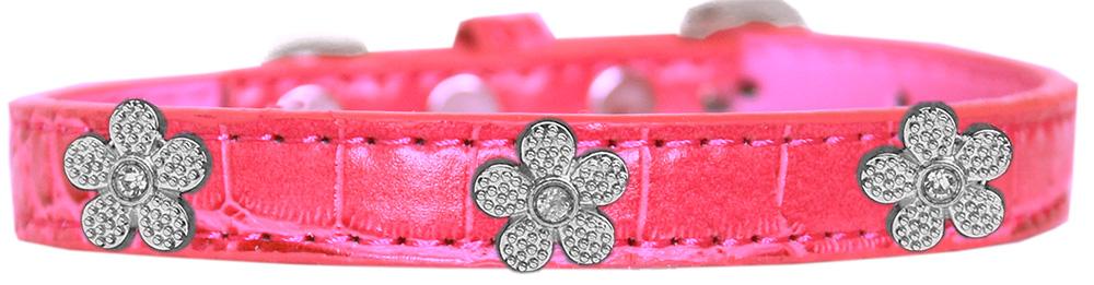 Silver Flower Widget Croc Dog Collar Bright Pink Size 10