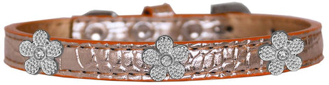 Silver Flower Widget Croc Dog Collar Copper Size 10