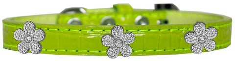 Silver Flower Widget Croc Dog Collar Lime Green Size 10