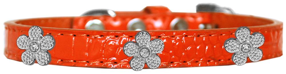 Silver Flower Widget Croc Dog Collar Orange Size 10