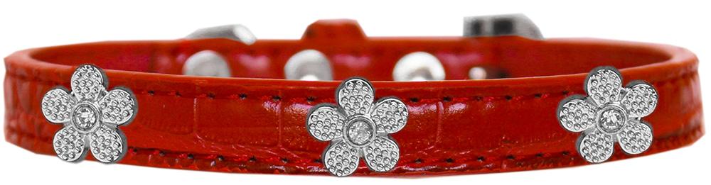 Silver Flower Widget Croc Dog Collar Red Size 10