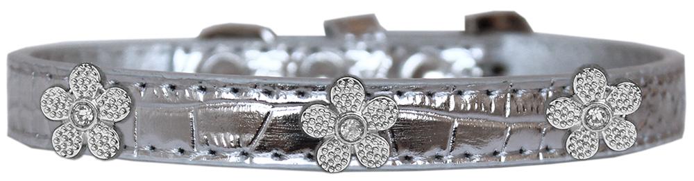 Silver Flower Widget Croc Dog Collar Silver Size 14