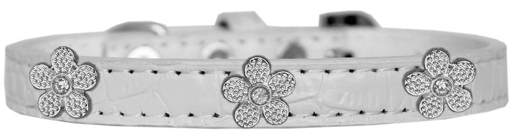 Silver Flower Widget Croc Dog Collar White Size 10