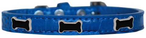 Black Bone Widget Croc Dog Collar Blue Size 20