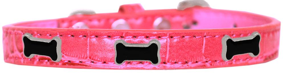 Black Bone Widget Croc Dog Collar Bright Pink Size 10