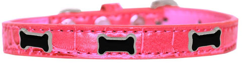 Black Bone Widget Croc Dog Collar Bright Pink Size 16