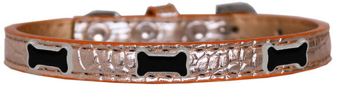 Black Bone Widget Croc Dog Collar Copper Size 14