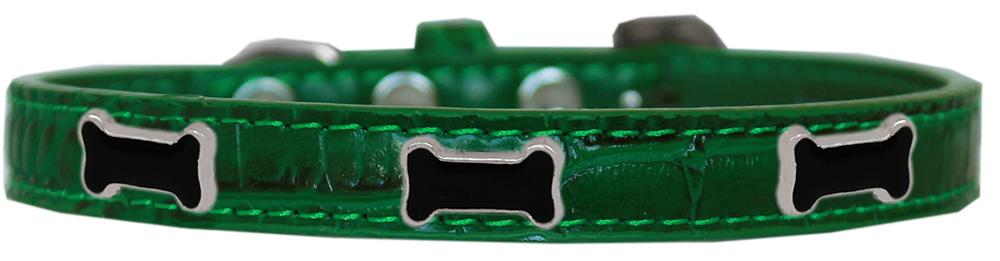 Black Bone Widget Croc Dog Collar Emerald Green Size 10