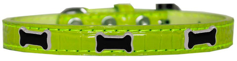 Black Bone Widget Croc Dog Collar Lime Green Size 14