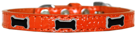 Black Bone Widget Croc Dog Collar Orange Size 12