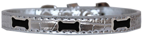 Black Bone Widget Croc Dog Collar Silver Size 20