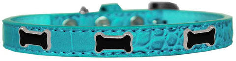 Black Bone Widget Croc Dog Collar Turquoise Size 10