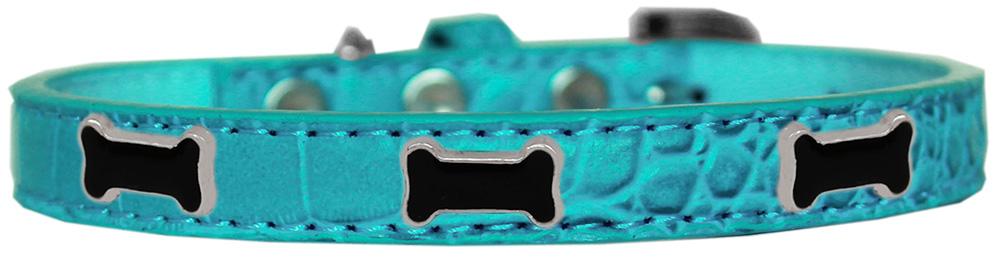 Black Bone Widget Croc Dog Collar Turquoise Size 12