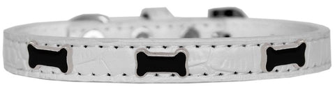 Black Bone Widget Croc Dog Collar White Size 10