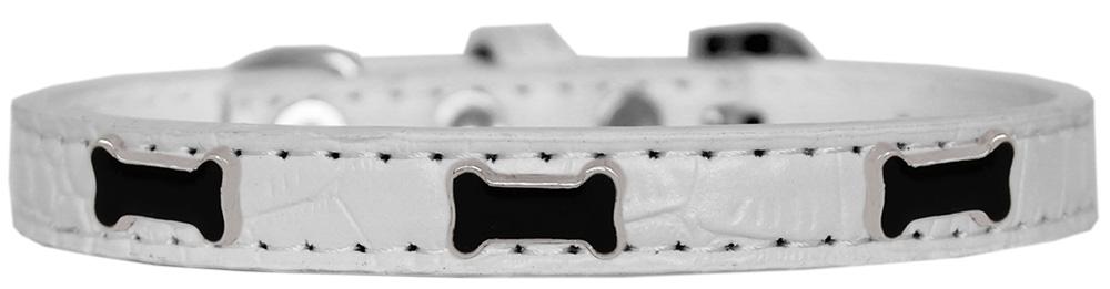 Black Bone Widget Croc Dog Collar White Size 14