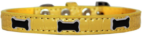 Black Bone Widget Croc Dog Collar Yellow Size 10