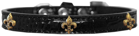 Bronze Fleur De Lis Widget Croc Dog Collar Black Size 10