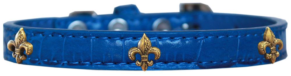 Bronze Fleur De Lis Widget Croc Dog Collar Blue Size 10