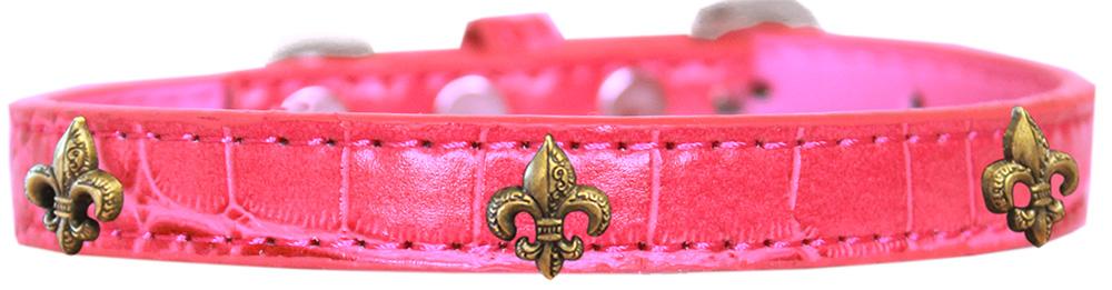 Bronze Fleur De Lis Widget Croc Dog Collar Bright Pink Size 10