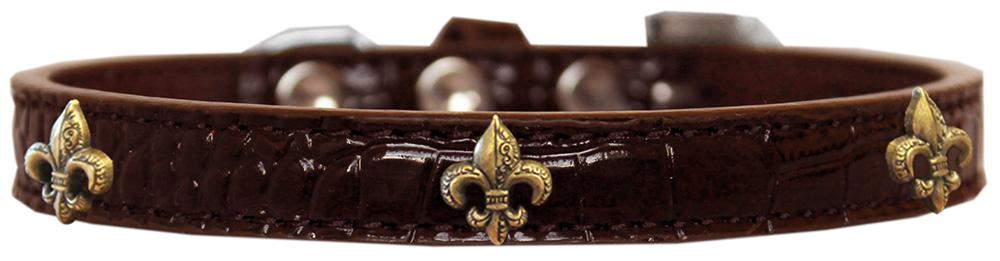 Bronze Fleur De Lis Widget Croc Dog Collar Chocolate Size 10