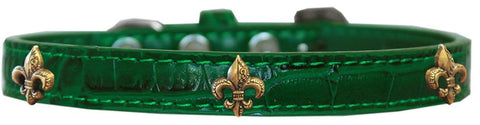 Bronze Fleur De Lis Widget Croc Dog Collar Emerald Green Size 10