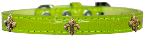 Bronze Fleur De Lis Widget Croc Dog Collar Lime Green Size 10