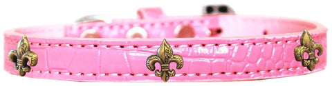 Bronze Fleur De Lis Widget Croc Dog Collar Light Pink Size 12