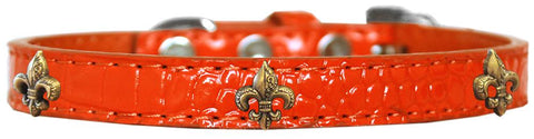 Bronze Fleur De Lis Widget Croc Dog Collar Orange Size 10